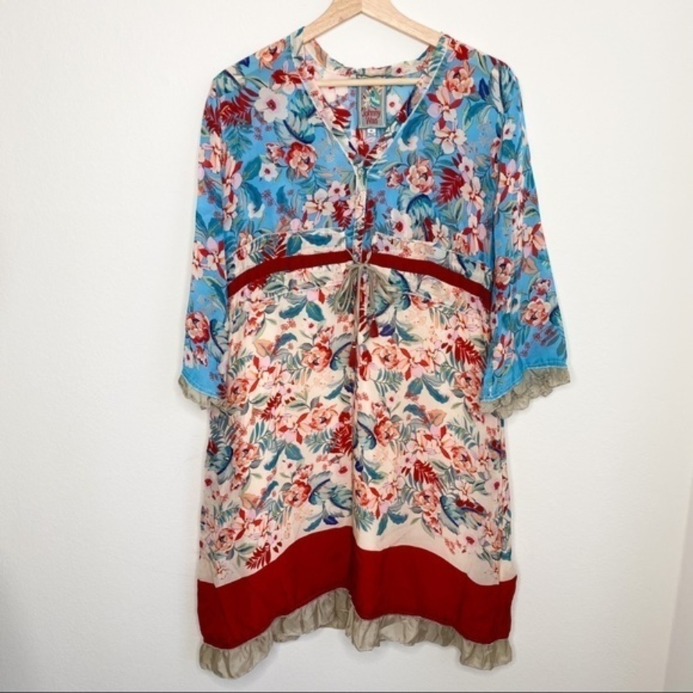 Johnny Was long sleeves floral adjustable waist tie button front closure dress - Picture 6 of 15